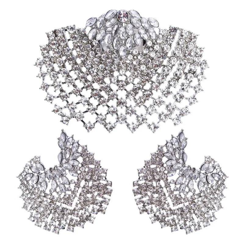 Ahmed Fashion Bohemian Full Rhinestone Gold Silver Shell Stud Earring Ring for Women New Trend Statement Wedding Jewelry
