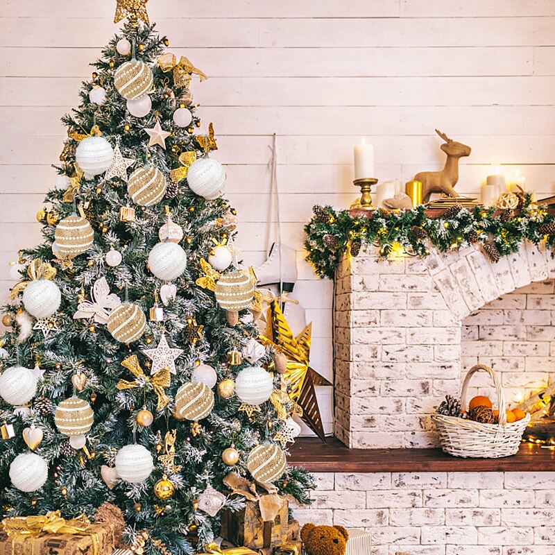 8cm Gold Foam Pearl Christmas Balls Ornament Shatterproof Hanging Christmas Tree Ball Xmas Decorations Navidad Noel