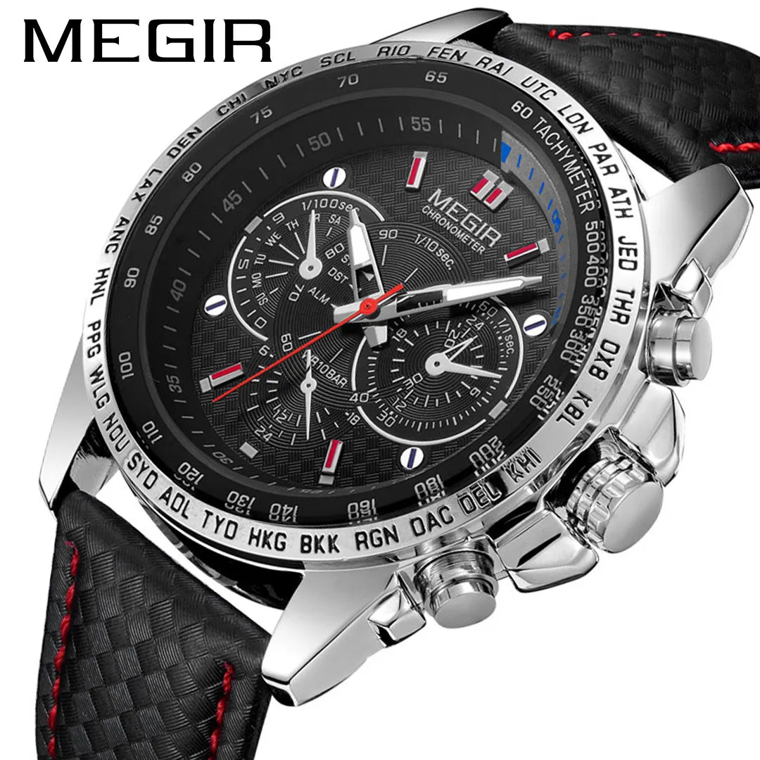 MEGIR Mens Watches Top Luxury Brand Male Clocks Military Army Man Sport Clock Leather Strap Business Quartz Men Wrist Watch 1010