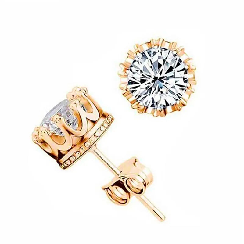 Jewelry Crown Women Classic Shining Zircon Small Stud Earrings Gold Color Ears Stud for Men Crystal Earrings WE132