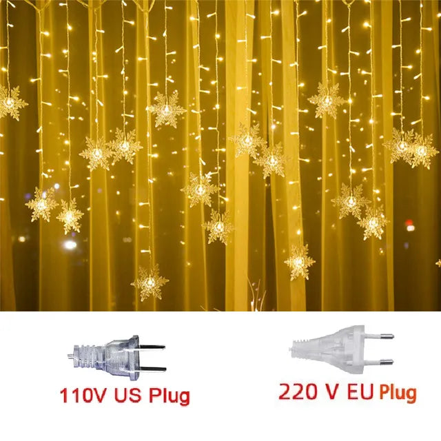 3.2M Christmas Snowflakes LED String Lights Flashing Fairy Curtain Lights Waterp