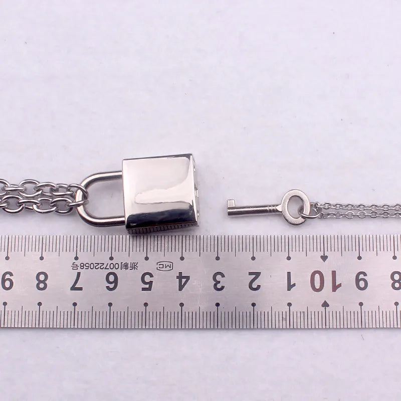 Stainless Steel Chain and Alloy Chain Punk Padlock Necklaces for Women Rock Hiphop Key Lock Necklace Men Chic Di112