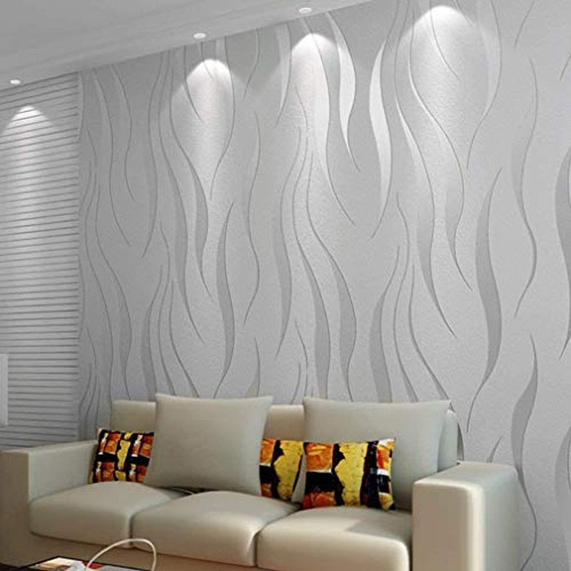 3d White Living Room Wallpaper Flocking Embossed Wall Paper Grey Wallpaper Roll for Walls