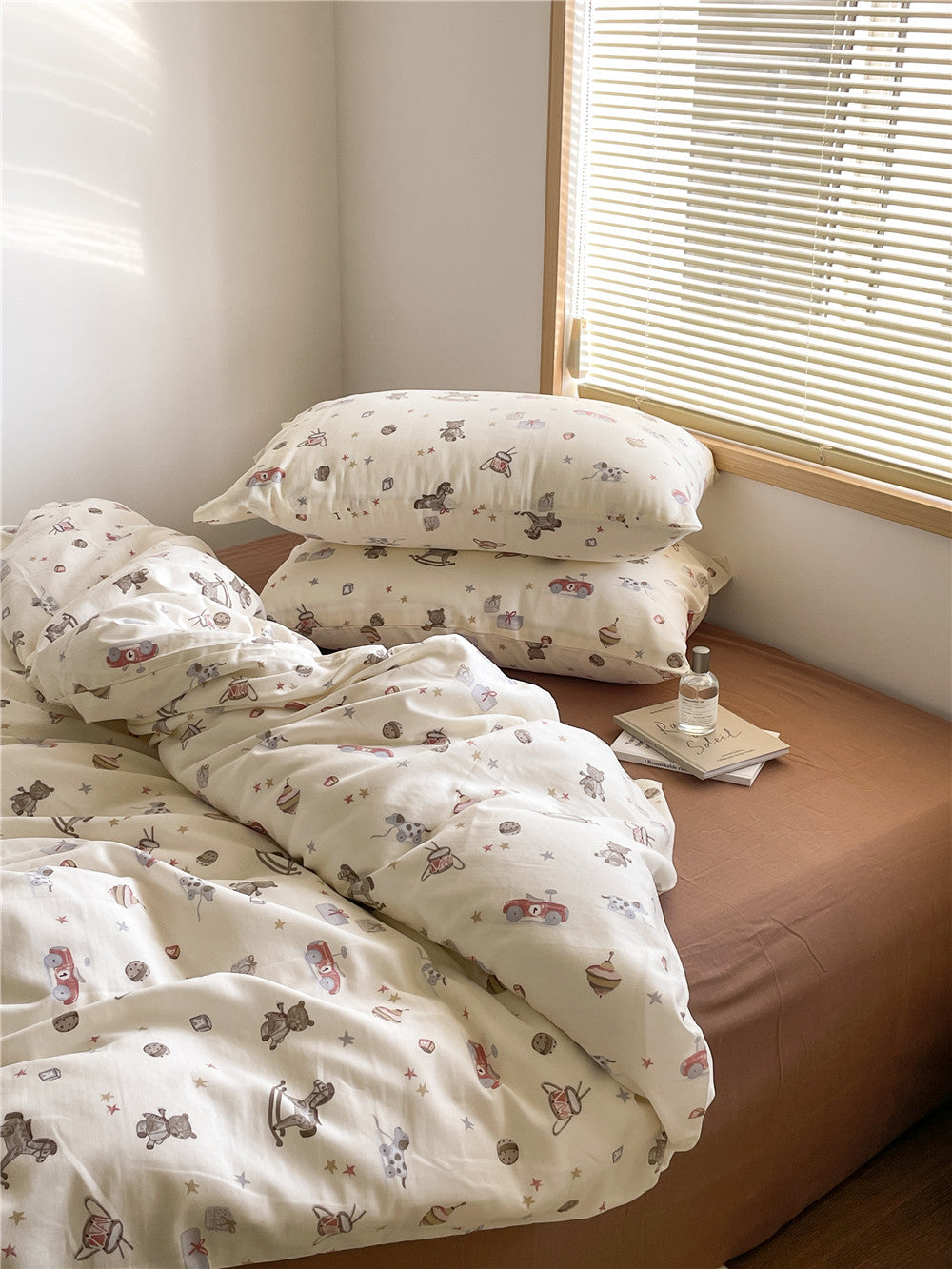 Double Layer Cotton Bedding Set Infant Class Softness Floral Design Duvet Cover Bed Sheet Pillowcases 4 Pieces Bedding Set
