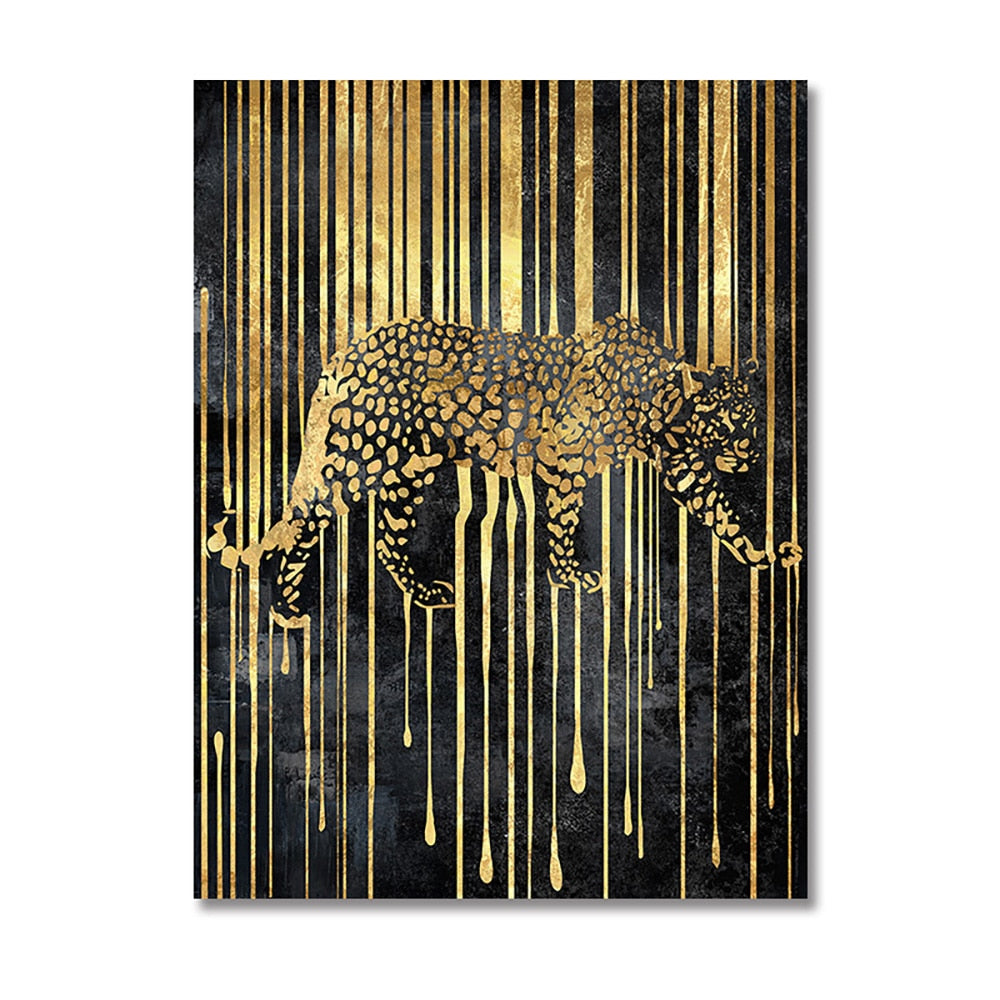 Abstract Gold Line Zebra Canvas Painting Plant Tiger Giraffe Leopard Poster Wall Pictures for Living Room Interior Home Decor
