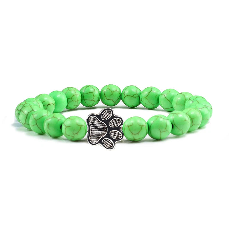 Natural Matte Black Lava Volcanic Stone Paw Print Charm Bracelet Homme Femme Pet Memorial Cat Dog Lovers Jewelry Bracelets