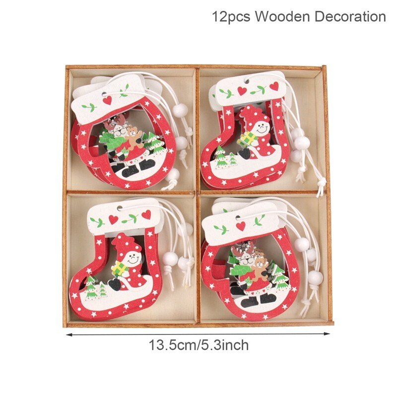 Wooden Christmas Pendant Merry Christmas Decor for Home 2023 Navidad Ornaments C