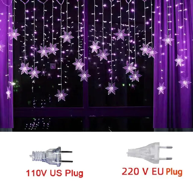 3.2M Christmas Snowflakes LED String Lights Flashing Fairy Curtain Lights Waterp