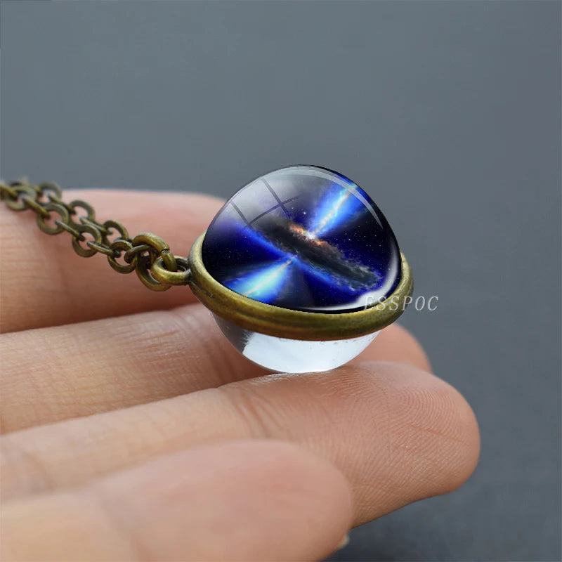 2019 New Glass Ball Galaxy Double Sided Pendant Necklace Universe Planet Jewelry Glass Picture Handmade Statement Necklace