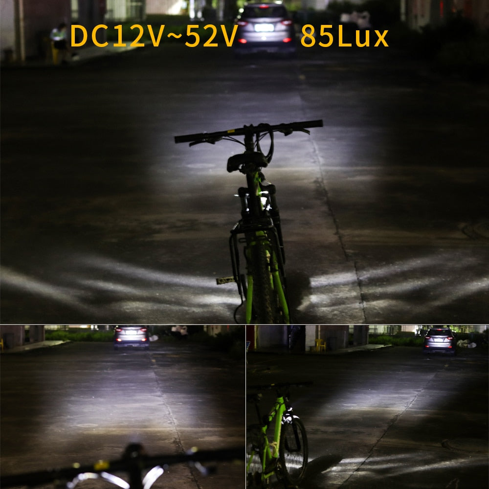 Ebike Light Electric Bicycle Light Built-In Speaker Input 12V 24V 36V 48V 56V LED Lamp 85Lux Electric Scooter Headlights Parts