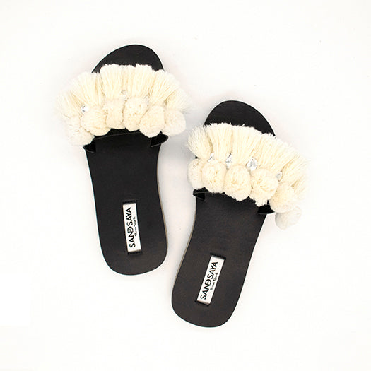 White Pompom Fringe - Waterproof Espadrille Flat