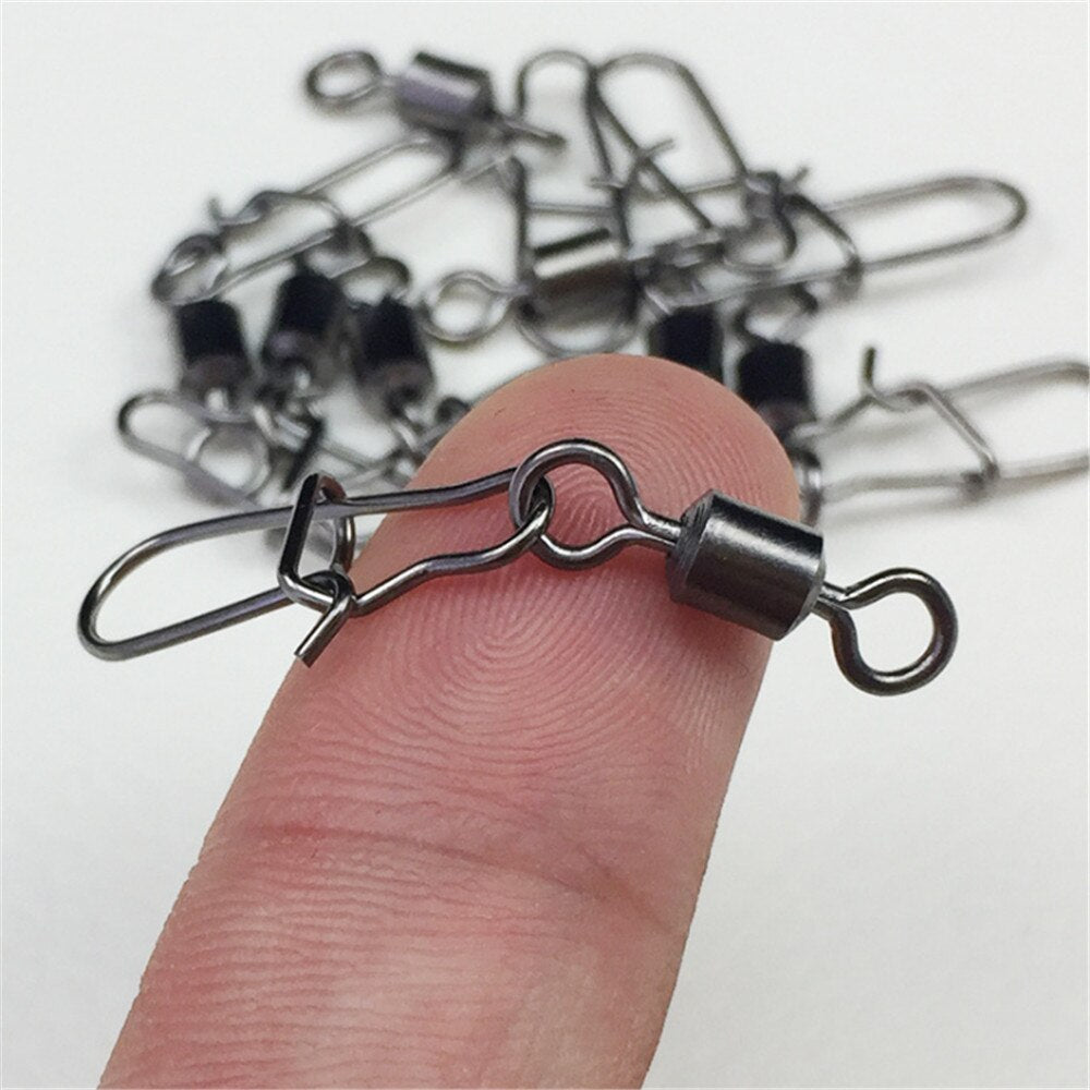 30pcs/Lot 2# -10# High Speed Spinner Fishing Rolling Swivel With Fast Lock Snap Hook Lure Connector Bait Terminal Fishing Tackle