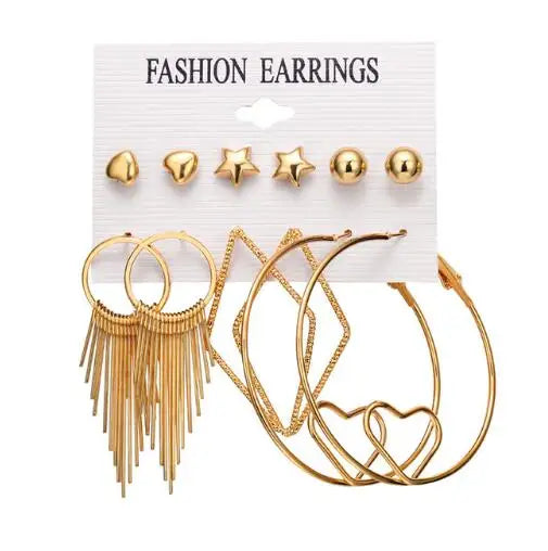 17KM 30 Boho Tassel Earrings Bohemian Long Earrings Set for Women Brincos Geometric Fabric Drop Earring Female Fashion Jewelry