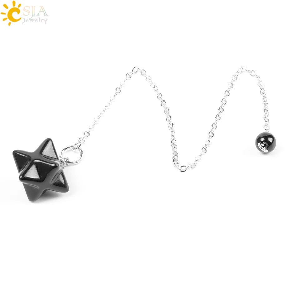 CSJA Natural Gem Stones Merkabah Pendulums for Dowsing Divination Wicca Chakra Reiki Pink Crystal Lapis Lazuli Onyx Pendant F055