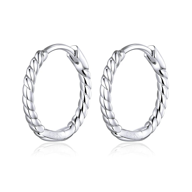 WOSTU 925 Sterling Silver Classic Round Silver Hoop Earrings Authentic Clear Zircon Earrings for Women Jewelry CQE498