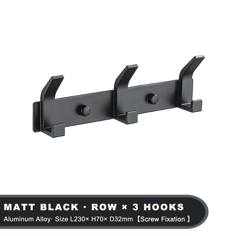 Modern Hanging Hooks for Wall Aluminium Black Towel Holder Bathroom Door Clothe