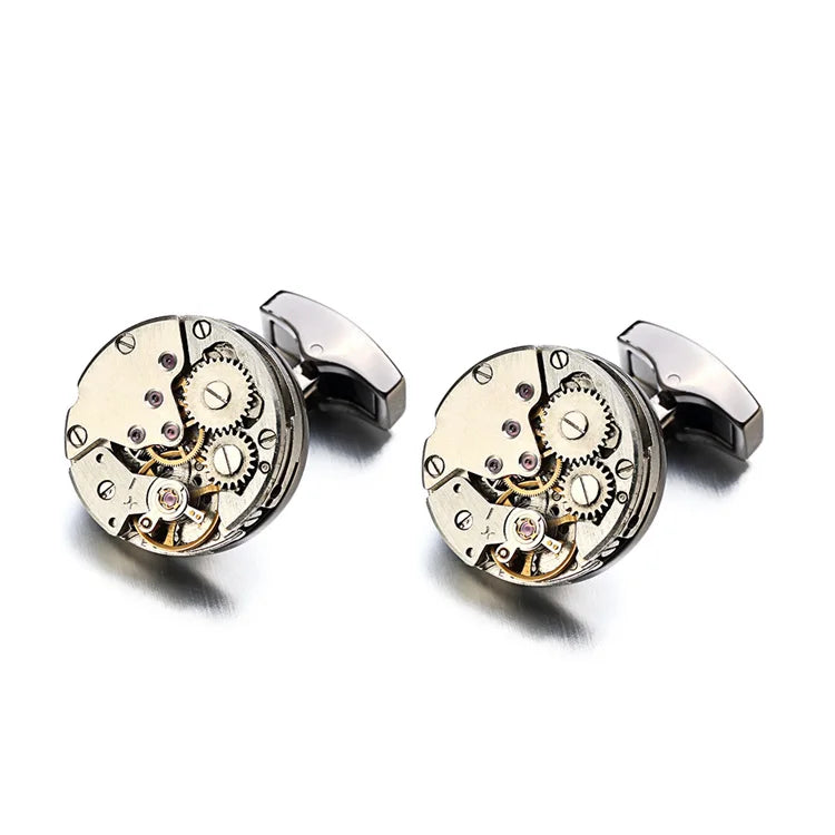 Hot Watch Movement Cufflinks for Immovable Stainless Steel Steampunk Gear Watch Mechanism Cuff Links for Mens Relojes Gemelos