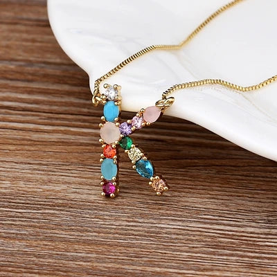New Arrival Personal Name Letter Necklace Rainbow CZ Initials Alphabet Women Girls Gorgeous Family Jewelry