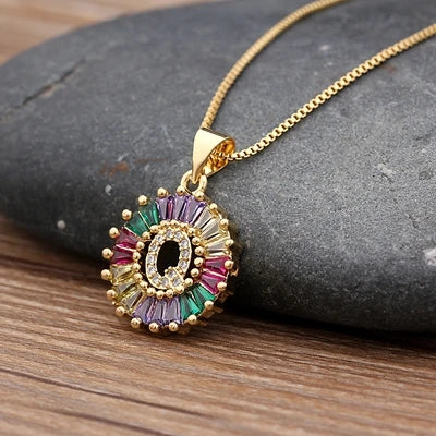 Gold Color Initial Multicolor CZ Necklace Charm Letter Necklace Name Jewelry for Women Accessories Girlfriend