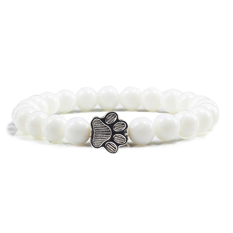 Natural Matte Black Lava Volcanic Stone Paw Print Charm Bracelet Homme Femme Pet Memorial Cat Dog Lovers Jewelry Bracelets