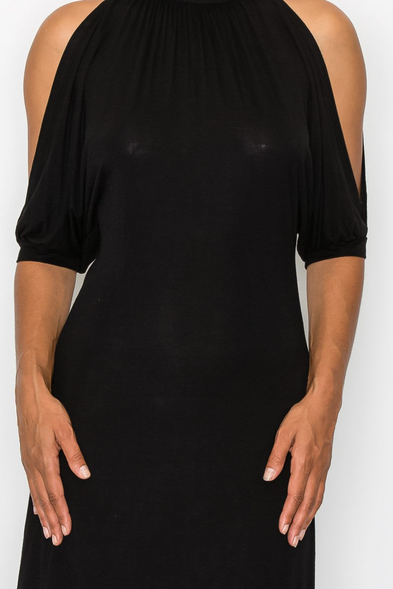 Open Shoulder Back Dress - Black