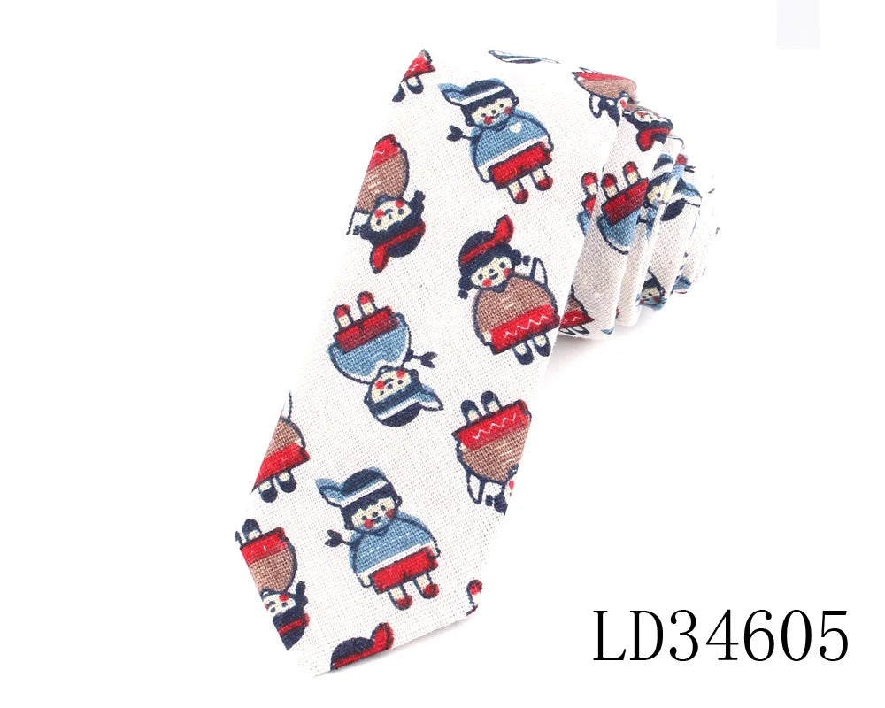 CartoonSkinny Tie for Men Women Narrow Neck Tie for Wedding Casual Cartoon Neckties Classic Suits Slim Cotton Linen Neck Ties