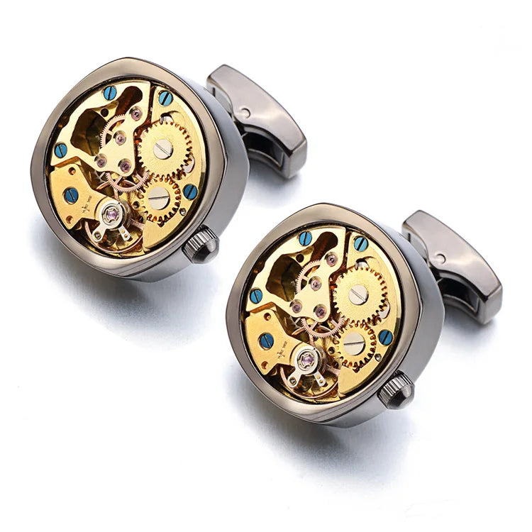 Hot Watch Movement Cufflinks for Immovable Stainless Steel Steampunk Gear Watch Mechanism Cuff Links for Mens Relojes Gemelos