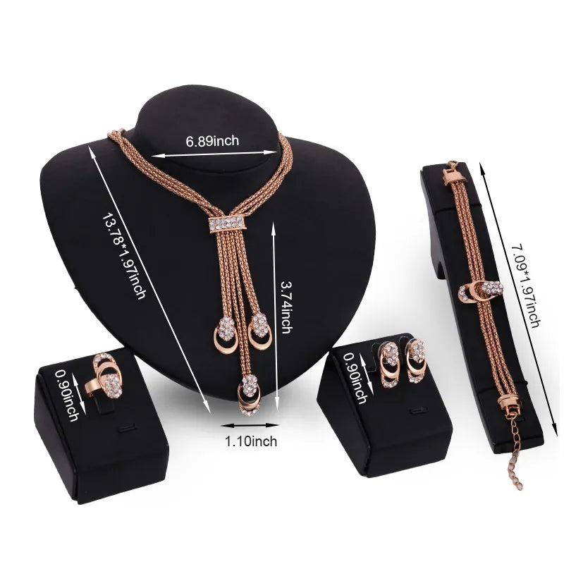 4Pcs/Set Delicate Trendy Office Crystal Necklace Bracelet Ring Earrings Set Fashion Jewelry Women Bijoux De Mariage Dubai