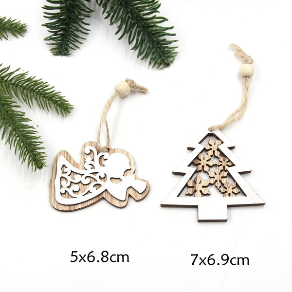 2pcs/Lot DIY Creative Small Hollow Christmas Wooden Ornaments for Home Christmas Party Ornament Decorations Kids Supplies