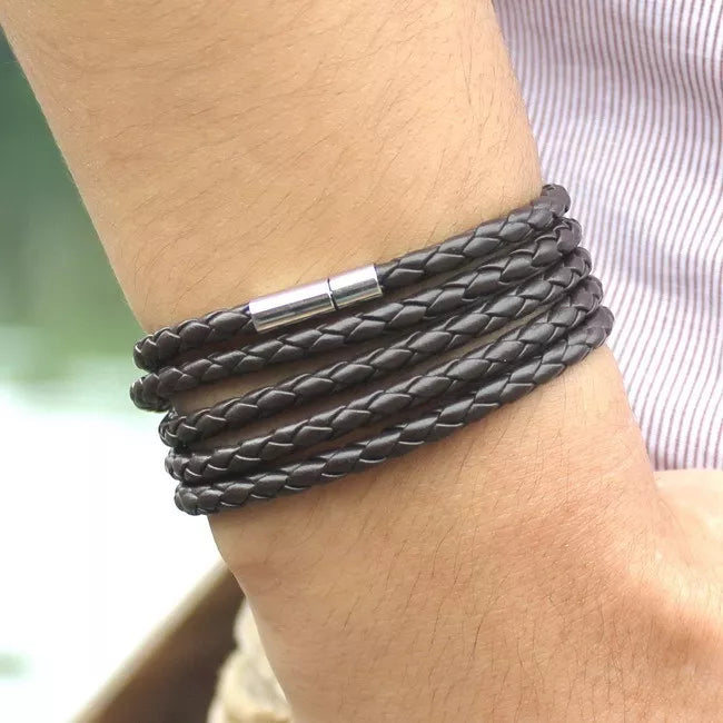 TYO Fashion 5 Layer Leather Bracelets & Charm Bangle Handmade Round Rope Turn Buckle Bracelet for Women Men Low Price