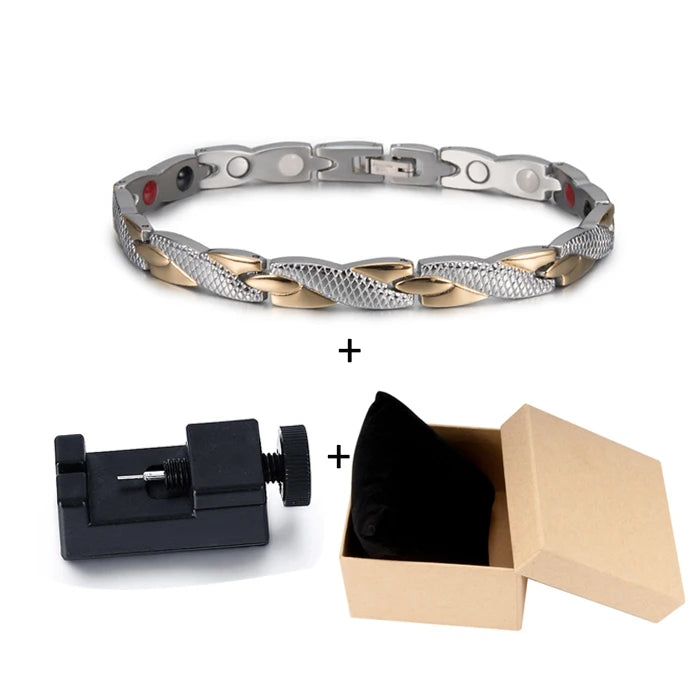 Vinterly Health Energy Bracelet Male Cross Stainless Steel Magnetic Bracelet Men Gold-Color Chain Link Bracelet for Men Jewelry