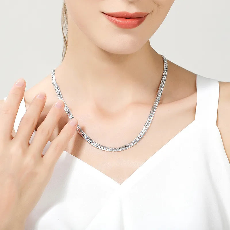DOTEFFIL 925 Sterling Silver 6mm Side Chain 16/18/20/22/24 Inch Necklace for Woman Men Wedding Engagement Jewelry