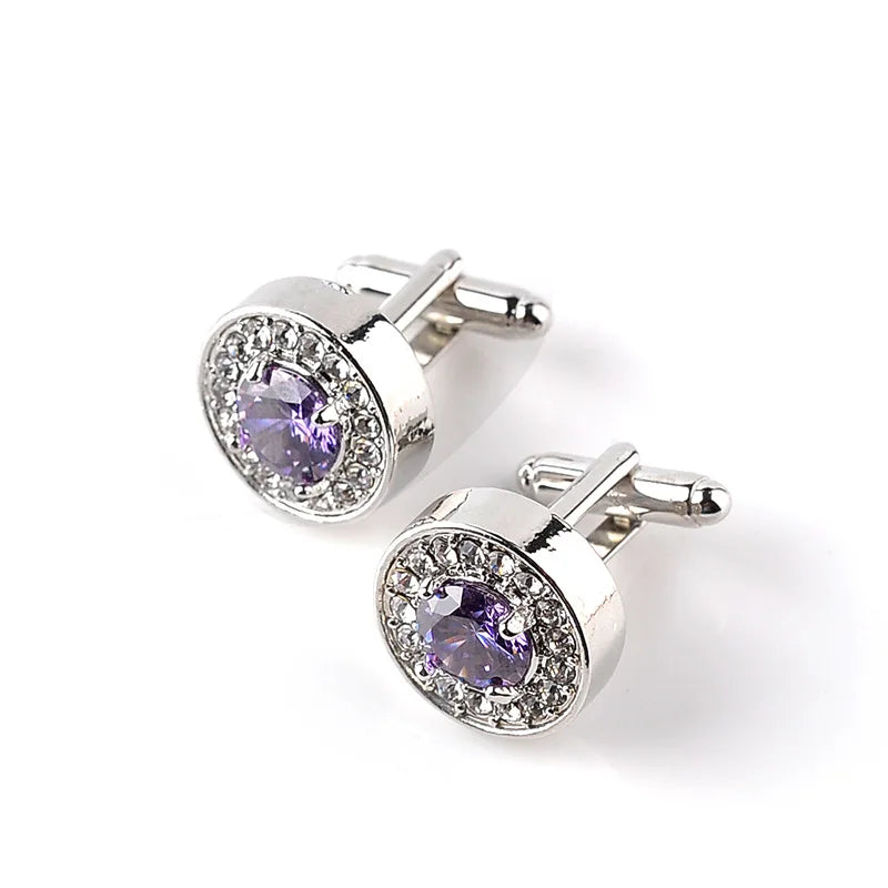 Luxury Cufflinks for Mens and Women Zircon White Purple Crystal Clear Cuff Button High Quality for Groom Wedding