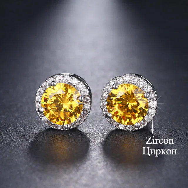 Classic Green AAA Cubic Zirconia Stud Earrings Round Crystal Girl Ear Studs for Women Multicolor Jewelry Brincos AE176