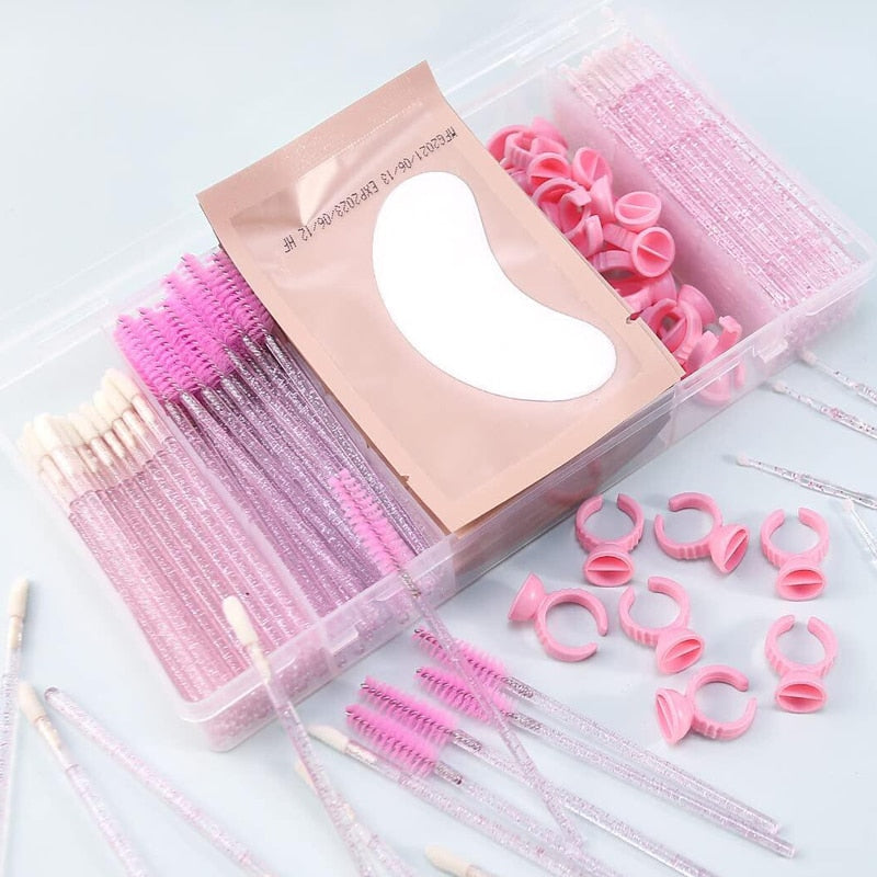 Eyelash Extension Set With Box Lashes Micro Brush Tape Glue Ring Eye Pad Disposable Mascara Applicator Eyelashes Tool