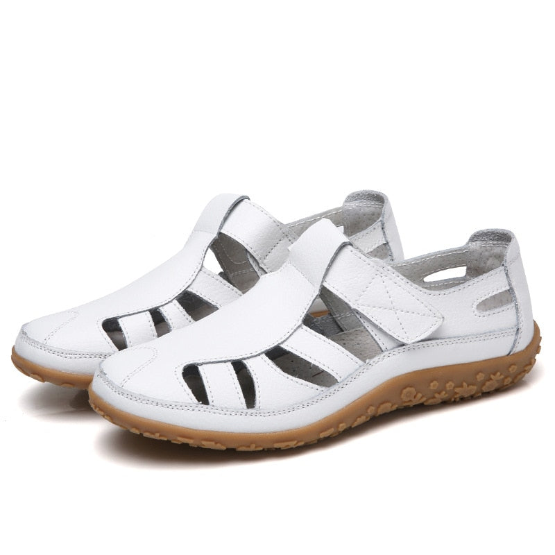 Split Leather Flat Sandals Women Fashion Summer Shoes Anti-Slip Soft Sole Ladies Gladiator Sandal Breathable Sandalias SH031502