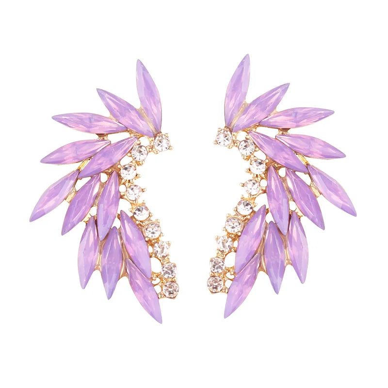 LUBOV Shining Rhinestone Wings Stud Earrings Acrylic Crystal Stone Women Piercing Earrings Trendy Wedding Jewelry Christmas