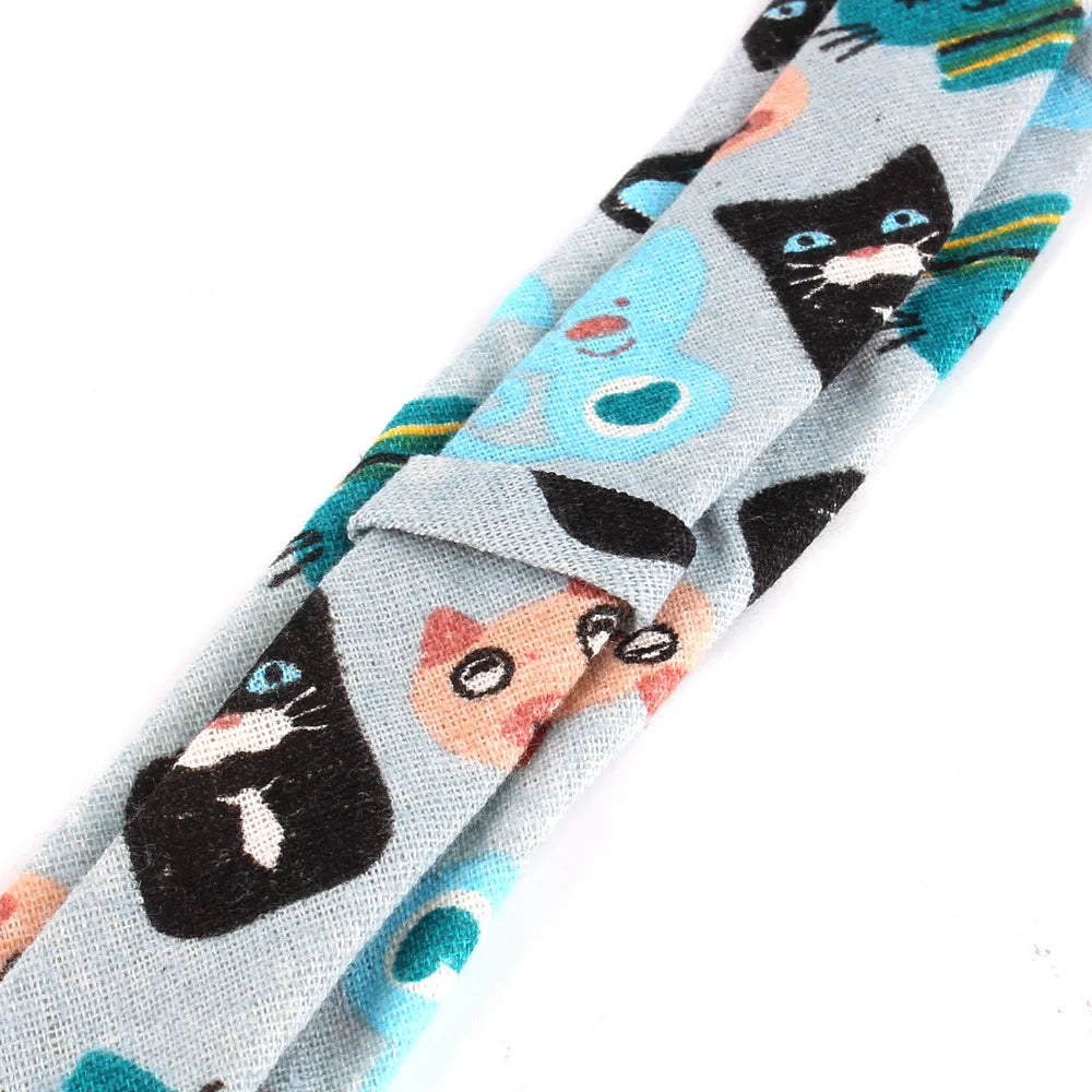 CartoonSkinny Tie for Men Women Narrow Neck Tie for Wedding Casual Cartoon Neckties Classic Suits Slim Cotton Linen Neck Ties
