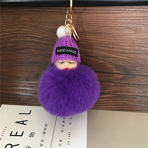 1PCS Cute Cartoon Doll Keychain Fur Ball Plush KeyChain Keyring Women Handbag Car Key Holder Bag Pendant Toys for Kids