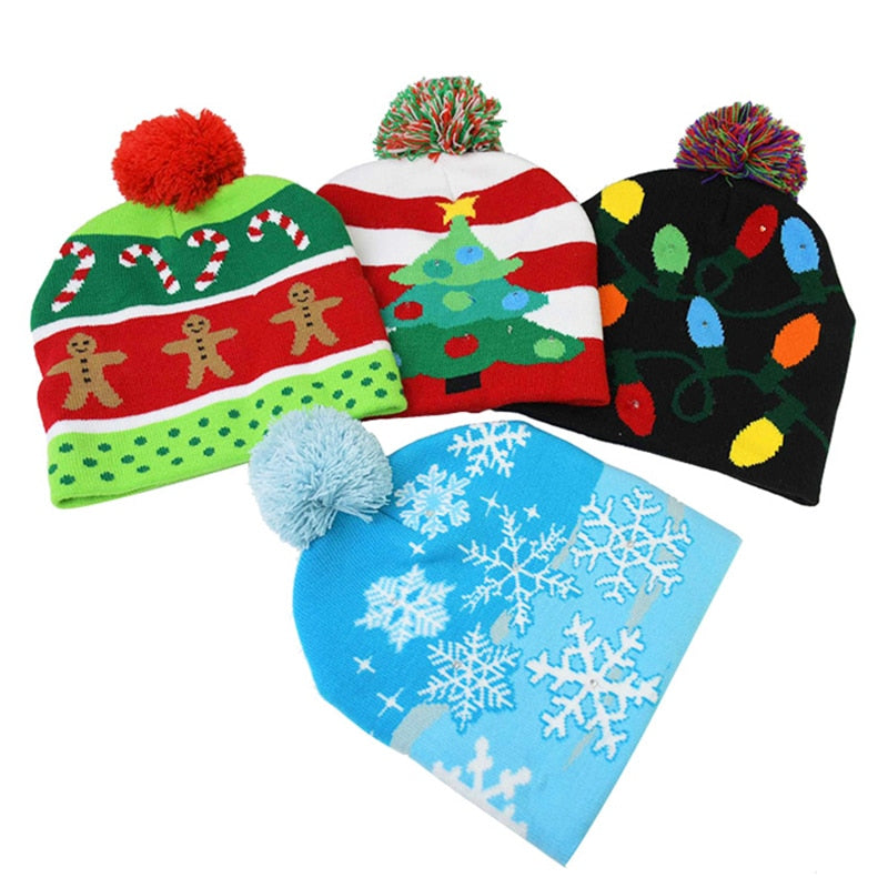 LED Christmas Hat Sweater Knitted Beanie Christmas Light Up Knitted Hat Christmas for Kids Xmas 2023 New Year Decorations