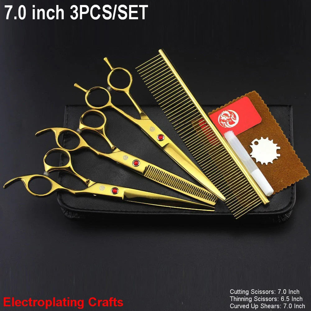 Brand Pet Grooming Scissors Set 7 8 Inch Professional Japan 440C Dog Shears Hair Cutting Thinning Curved Scissors With Comb Bag