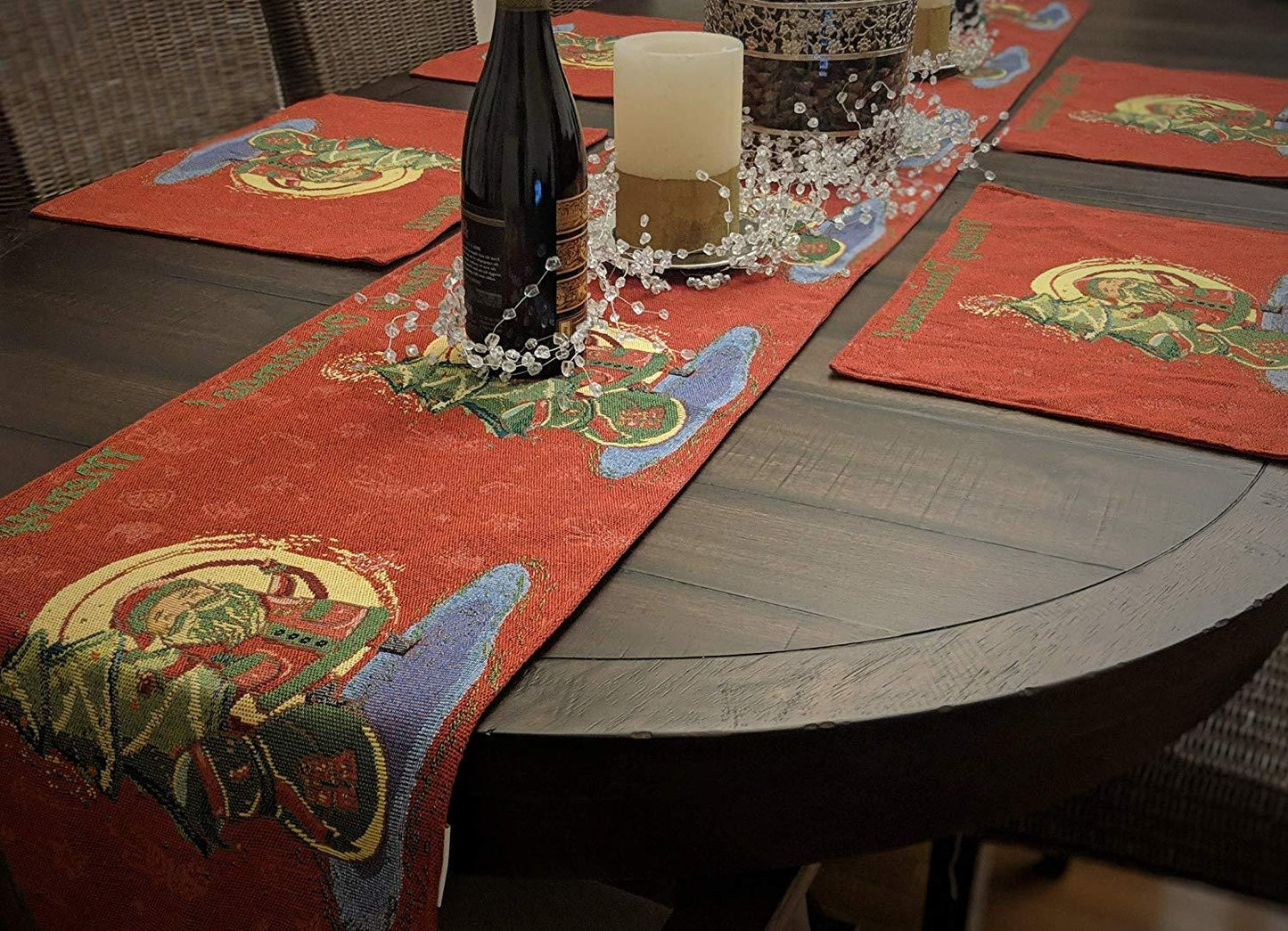 DaDa Bedding Red Santa Claus Christmas Tree Woven Tapestry Dining Table Runner (17615)