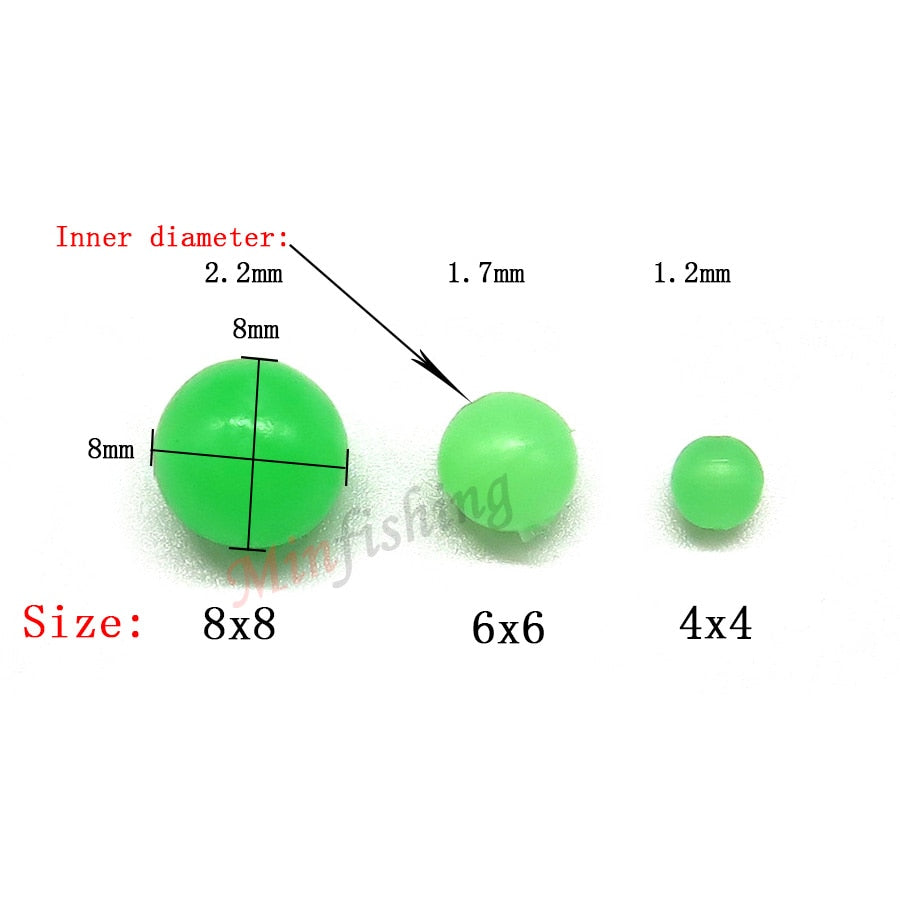 200 PCS Hard Glowing Plastic Beads Floats Round Stopper Luminous Fishing Accessories