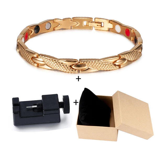 Vinterly Health Energy Bracelet Male Cross Stainless Steel Magnetic Bracelet Men Gold-Color Chain Link Bracelet for Men Jewelry