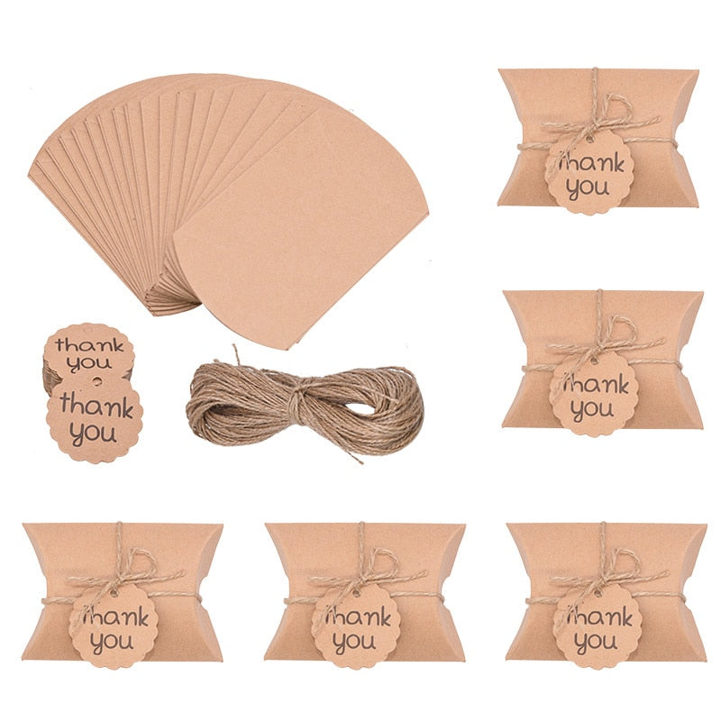 Kraft Paper Box Thank You Candy Boxes Mini Pillow Shape Wedding Favors Box for Thanksgiving Birthday Eater Party Supplies