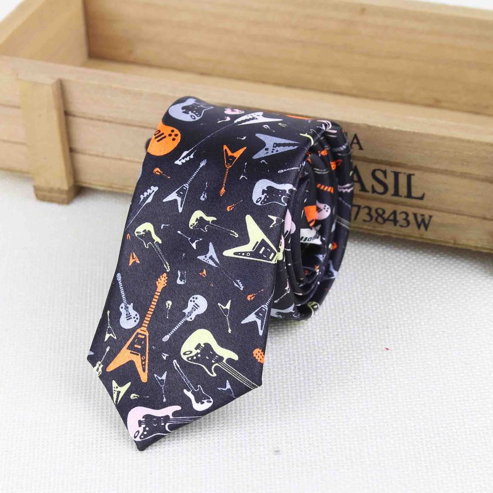 Men's Fashion Neckties Helloween Festival Christmas Tie Soft Designer Character Necktie Music Score Piano Guitar