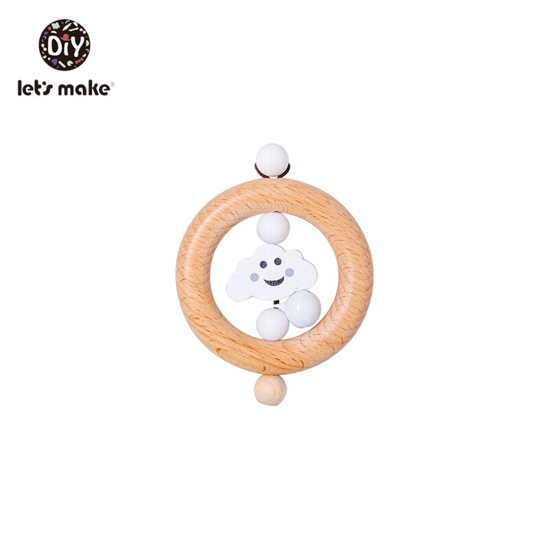 Baby Toys 1pc Silicone Beads Cartoon Rattle Teething Ring of Beech Wood 0-12 Moths Children Christmas Stroller Let's Make