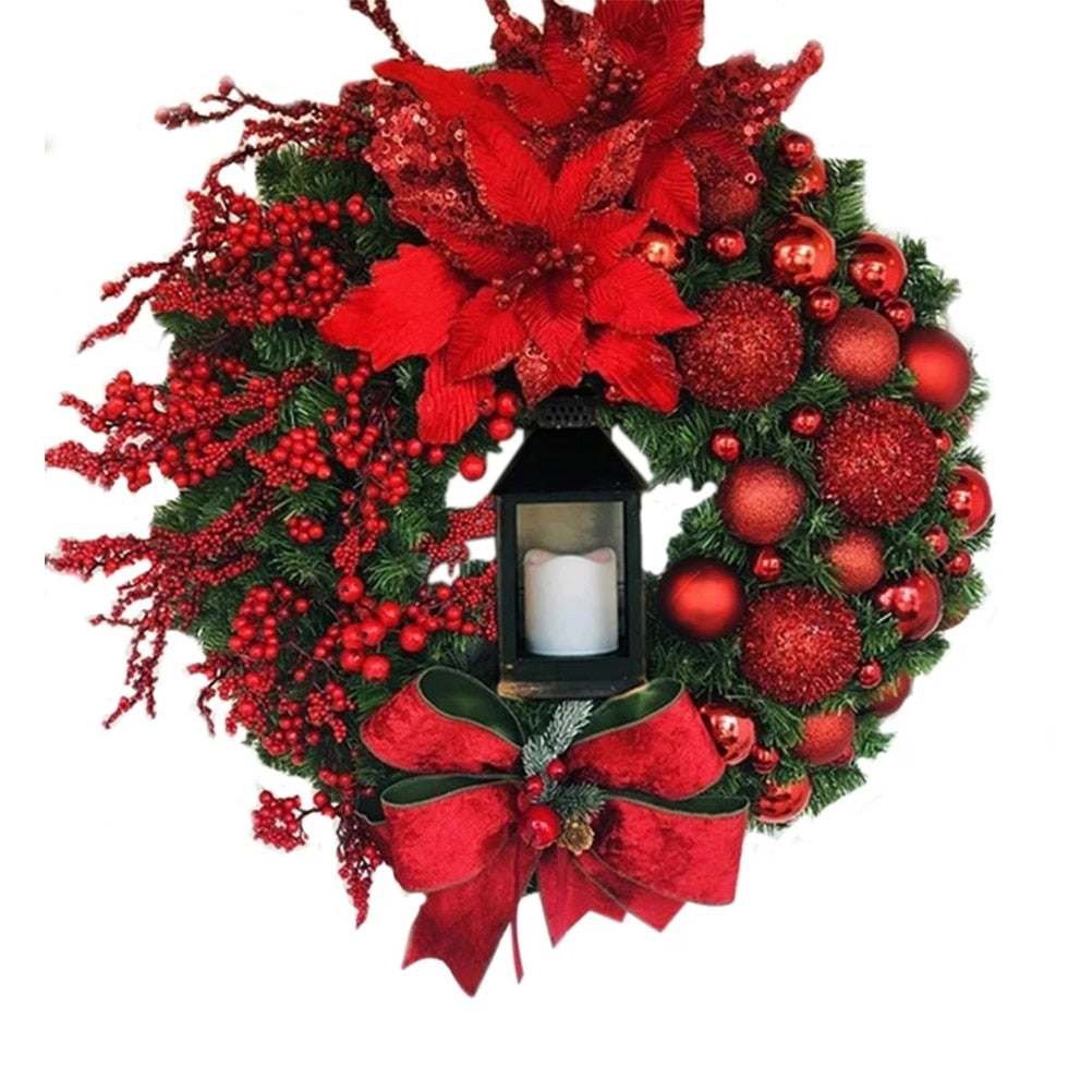 Christmas Garland Arrangement Christmas Ornament Spruce Christmas Wreath With LED Light Front Door Home Party Hanging Garland