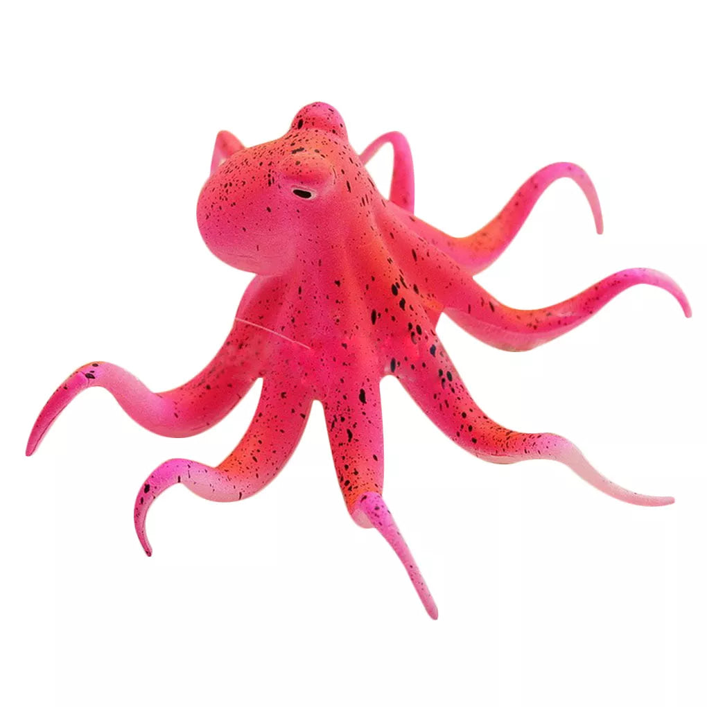 Fluorescent Artificial Octopus Aquarium Ornament With Suction Cup Fish Tank Decoration