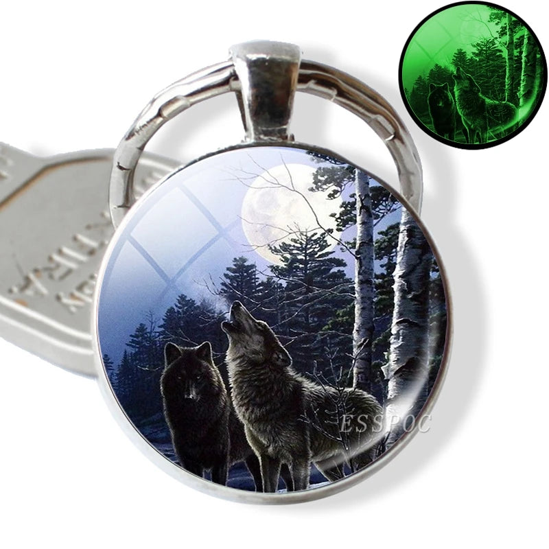 Glow in the Dark Wolf Key Chain Key Rings Holder Luminous Wolf Head Keychain Men Jewelry